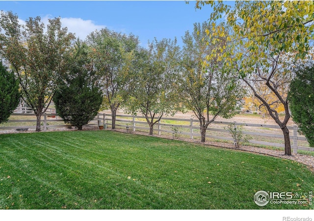 view of yard with fence and a rural view