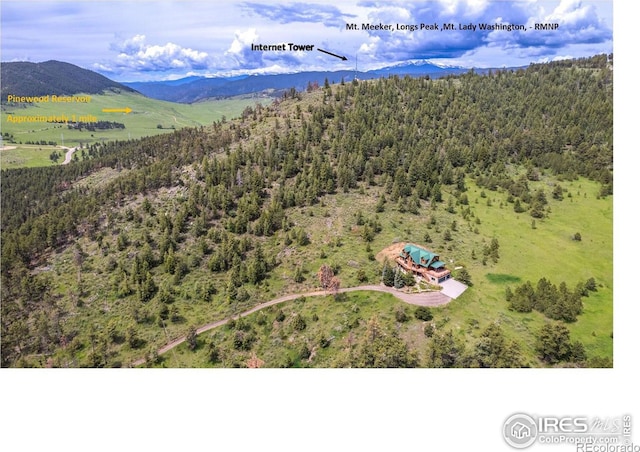 aerial view with a forest view and a mountain view