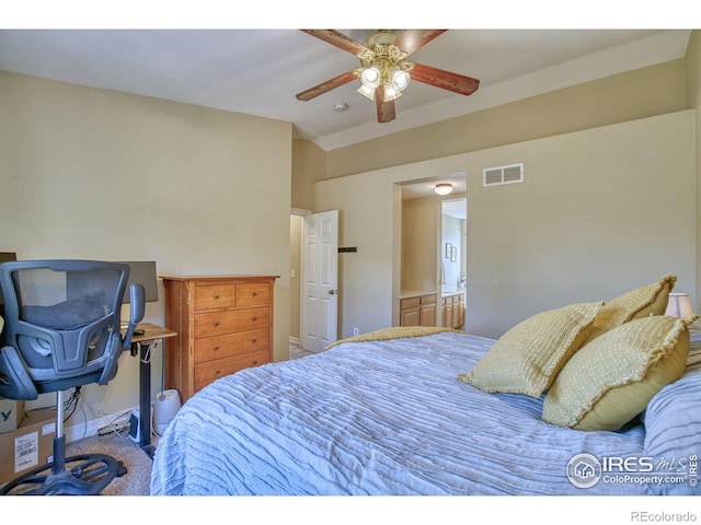 bedroom with a ceiling fan and visible vents