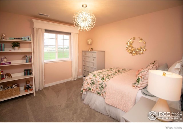 7086 Thunderview Dr, Timnath, CO 80547 - bedroom featuring a chandelier, carpet flooring, and baseboards