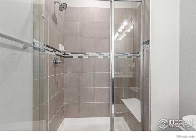 full bath with a shower stall