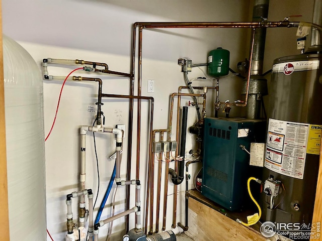 utilities with gas water heater and a heating unit