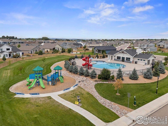 drone / aerial view with a residential view