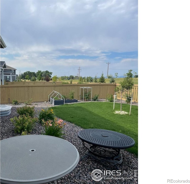 view of yard featuring a fenced backyard and a vegetable garden