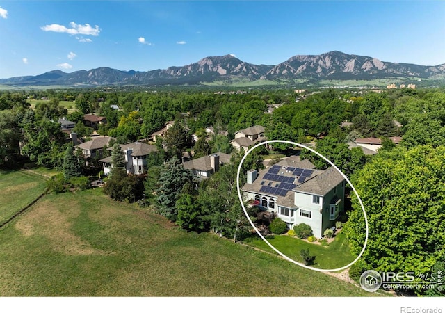 birds eye view of property with a mountain view