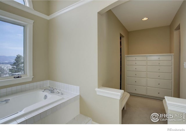 full bathroom with recessed lighting and a garden tub