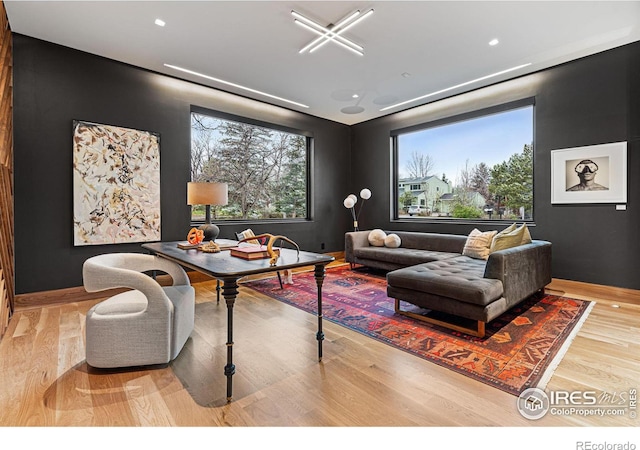 living room featuring light wood-style flooring