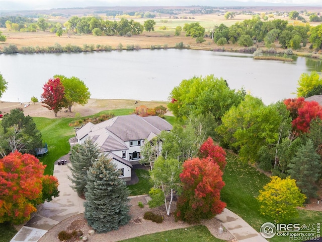 aerial view featuring a water view