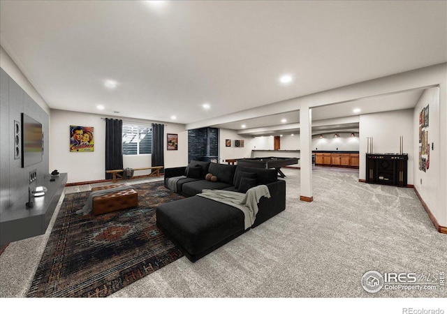 11837 County Road 39, Fort Lupton, CO 80621 - carpeted living area featuring recessed lighting, baseboards, and billiards