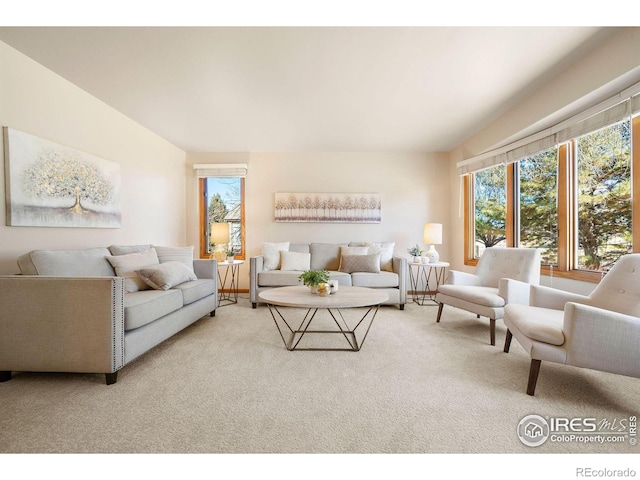 living area featuring light carpet and a healthy amount of sunlight