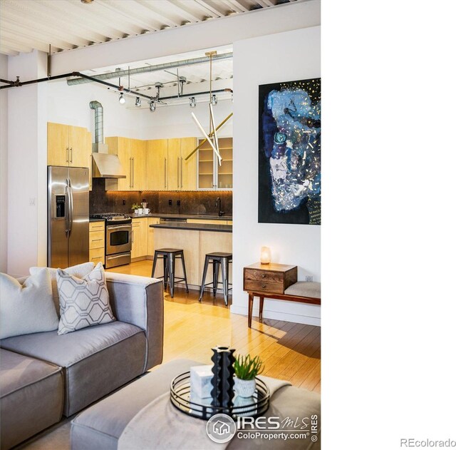 living room featuring light wood-style floors