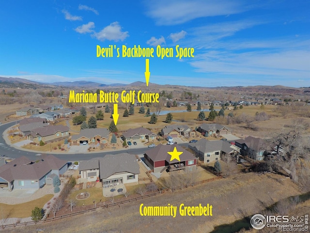 bird's eye view with a mountain view and a residential view