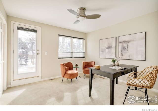 1516 Columbine Ave, Boulder, CO 80302 - office space with ceiling fan, light carpet, visible vents, and baseboards