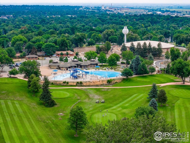 aerial view featuring view of golf course