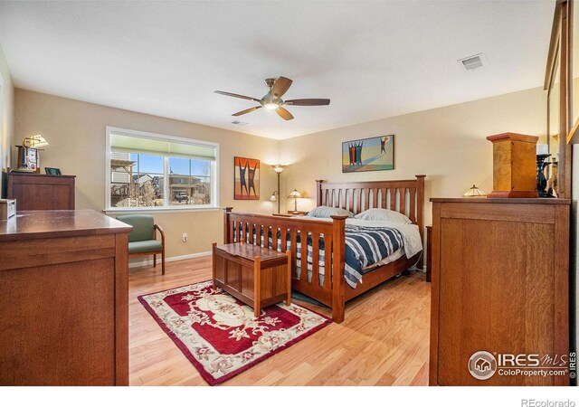 bedroom with visible vents and light wood finished floors