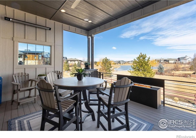 deck with a water view