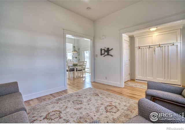 living room featuring baseboards and light wood-style floors