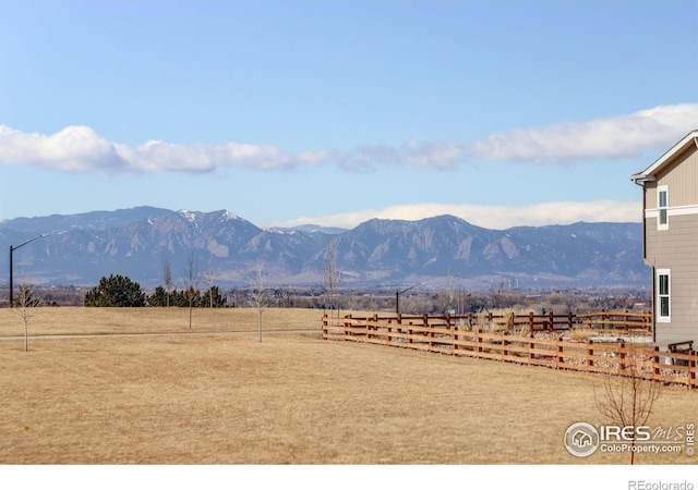 view of mountain feature with a rural view