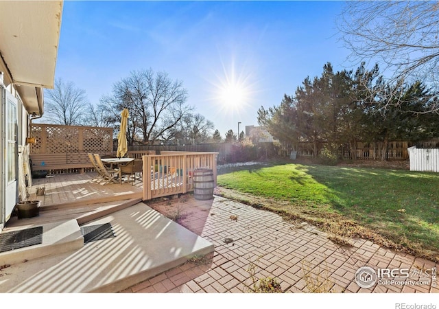 exterior space featuring a fenced backyard and a wooden deck