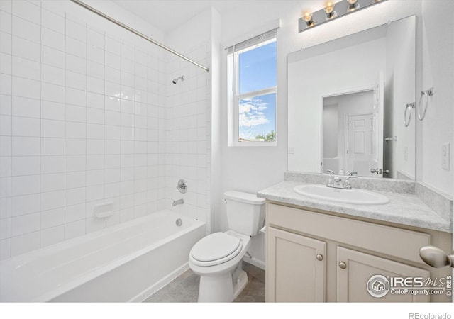 full bath with shower / bathing tub combination, vanity, and toilet