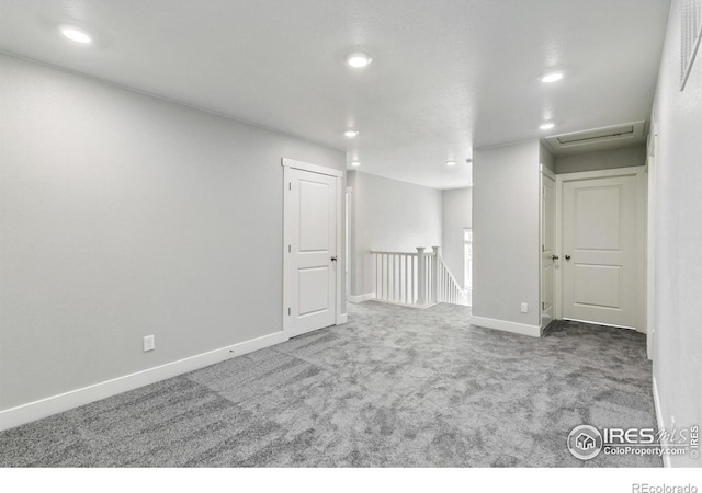 basement featuring recessed lighting, carpet, and baseboards