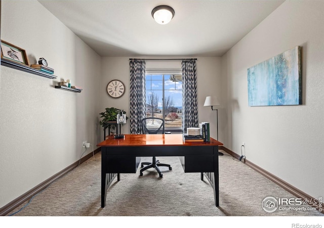 office space featuring carpet floors and baseboards