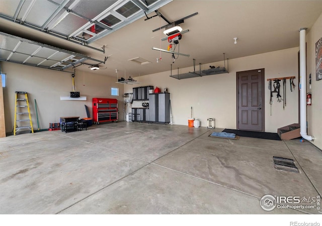 garage with a garage door opener