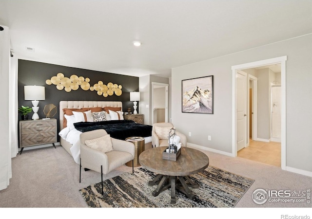 bedroom with visible vents, baseboards, and carpet floors