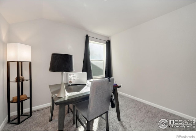 2719 Tallgrass Ln, Berthoud, CO 80513 - office with carpet flooring, baseboards, and lofted ceiling