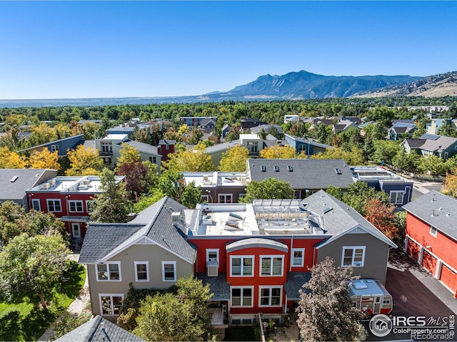 aerial view featuring a residential view and a mountain view