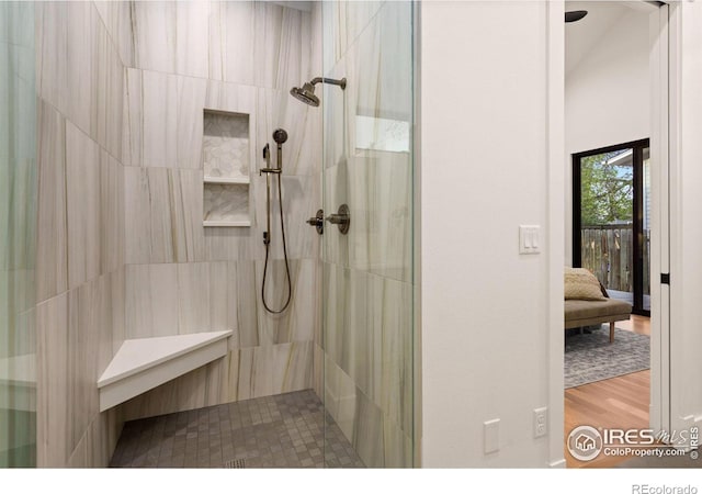 510 Wood St, Fort Collins, CO 80521 - bathroom with tiled shower and wood finished floors