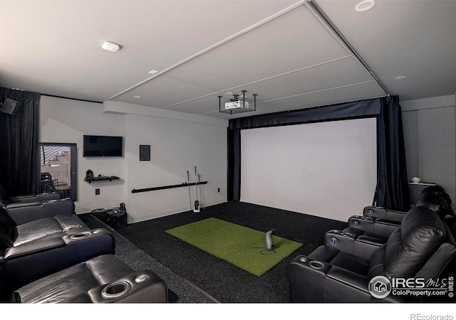 cinema room featuring golf simulator