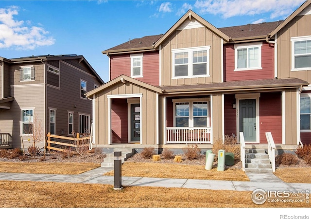 view of front of home with a porch and board and batten siding