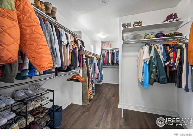 spacious closet with visible vents and wood finished floors