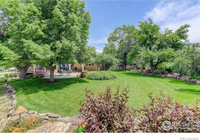 1866 Park Lake Dr, Boulder, CO 80301 - view of green lawn with a patio area