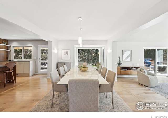 dining area featuring a wealth of natural light and light wood finished floors