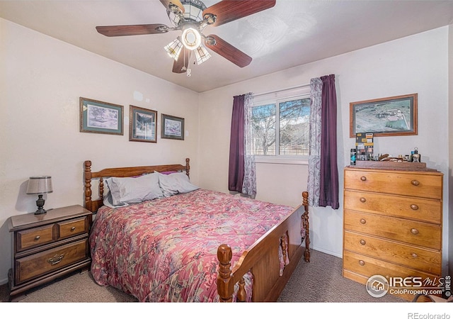 carpeted bedroom with a ceiling fan