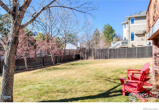 view of yard with a fenced backyard