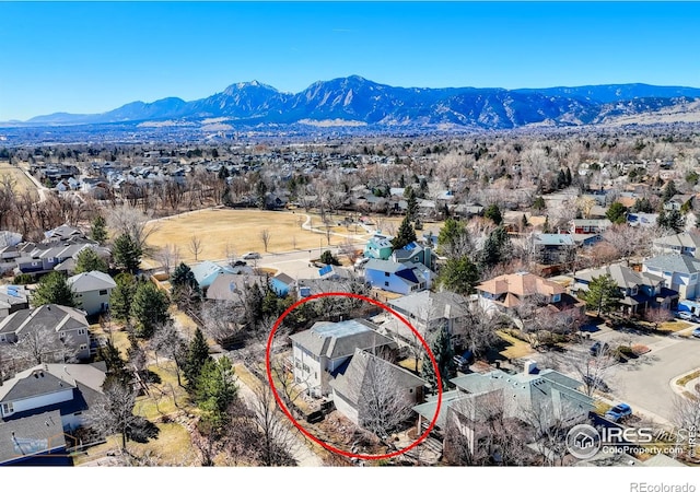 birds eye view of property featuring a residential view and a mountain view