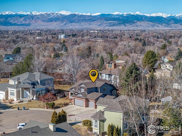 bird's eye view with a mountain view and a residential view