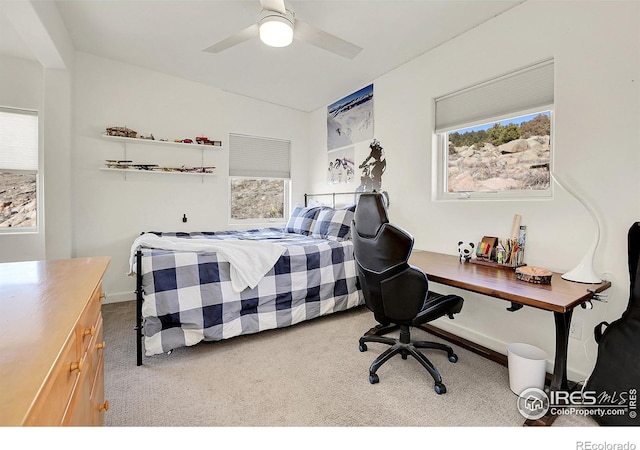 bedroom featuring carpet floors and ceiling fan