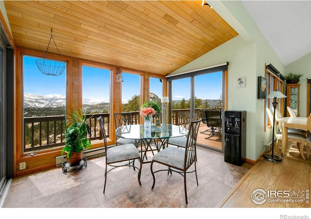 sunroom featuring wood ceiling and vaulted ceiling