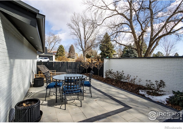 view of patio featuring outdoor dining space and a fenced backyard