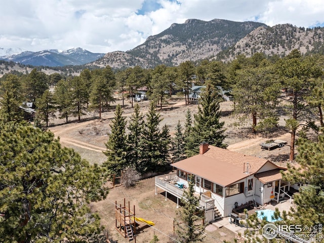 drone / aerial view with a mountain view