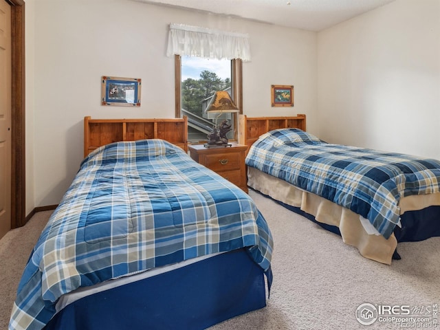 bedroom featuring carpet and baseboards