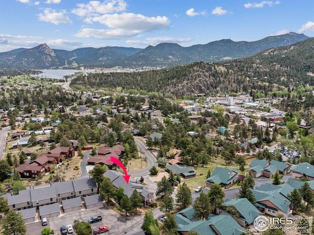 birds eye view of property featuring a residential view and a mountain view