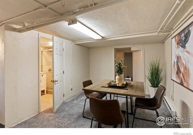 530 Laporte Ave, Fort Collins, CO 80521 - carpeted dining area featuring baseboard heating, a textured ceiling, and a textured wall