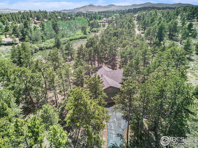 aerial view with a mountain view and a forest view