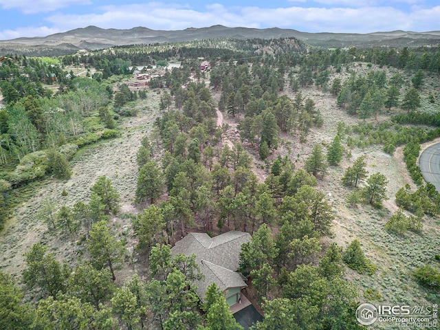 birds eye view of property with a mountain view and a view of trees