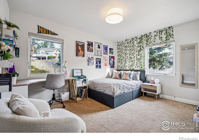 bedroom with carpet and baseboards